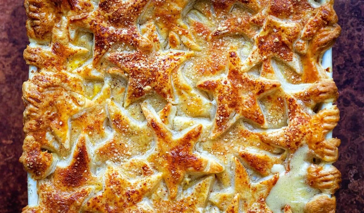 Turkey pot pie with puff pastry topping