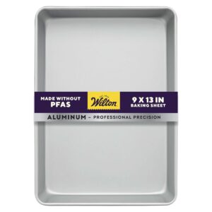 Wilton 9 x 13-inch aluminum rectangular sheet pan, on a white background.