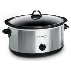 Crock-Pot 7-quart manual slow cooker with glass lid, on a white background.